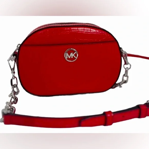 MICHAEL KORS Jet Set Glam Oval Crossbody Bag Small Bright Red NWT